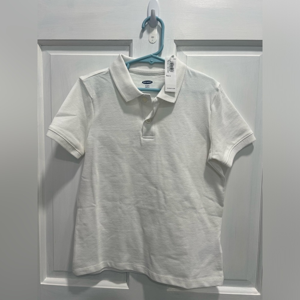 OLD NAVY NWT Plain Solid White Short Sleeve Collared Polo Shirt SIZE 6/7 BOYS
